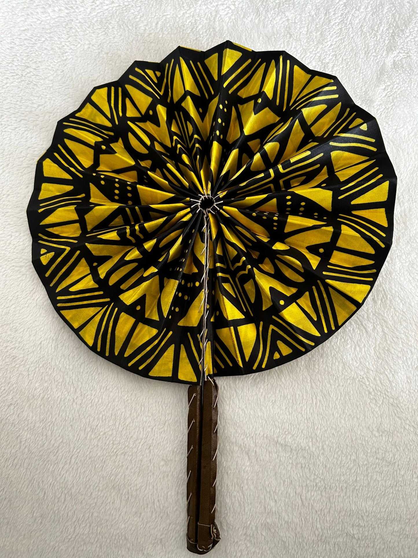 Handmade fan in wax and leather - Afro Beige Brown and Black Style