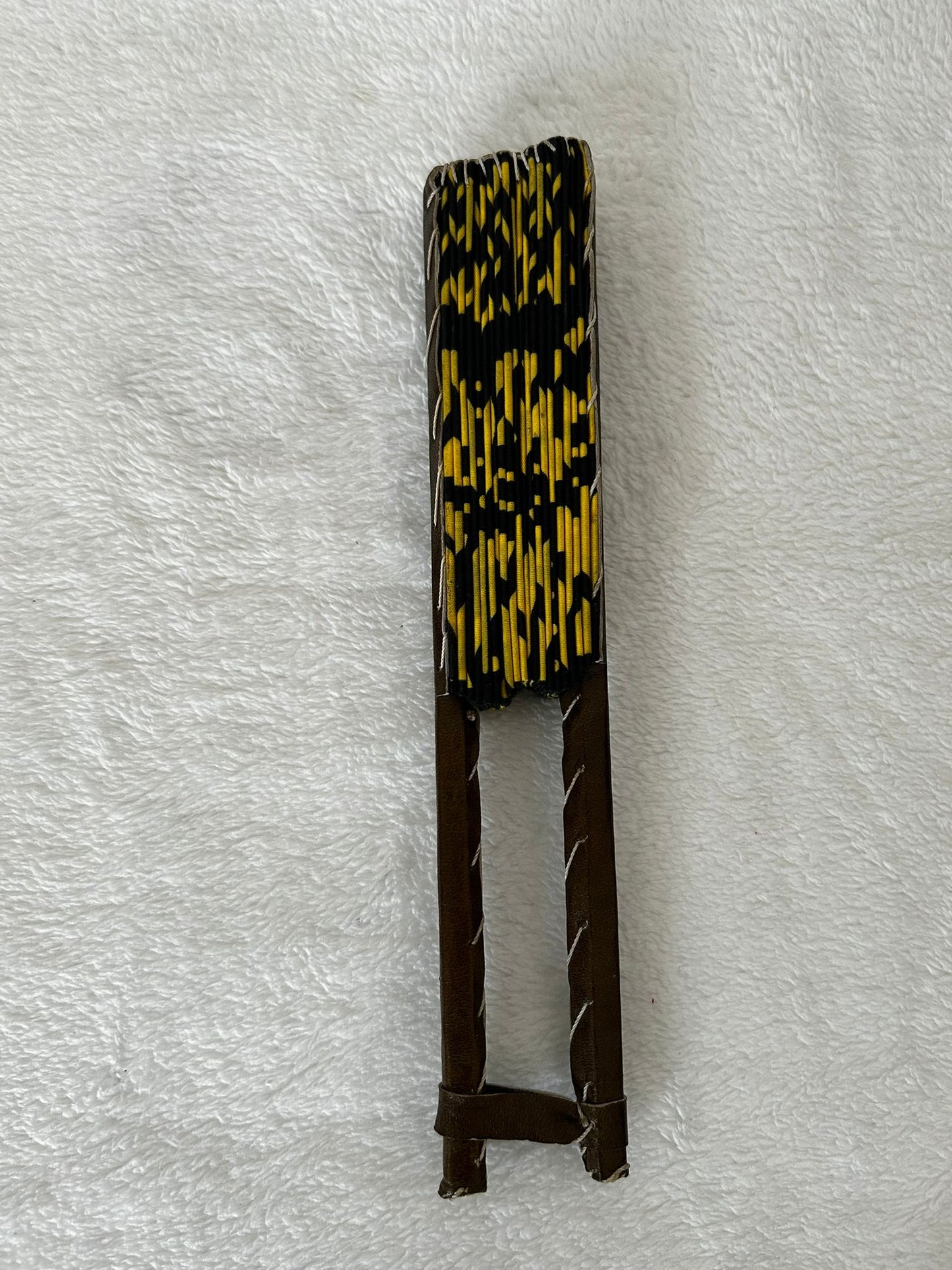Handmade fan in wax and leather - Afro Beige Brown and Black Style