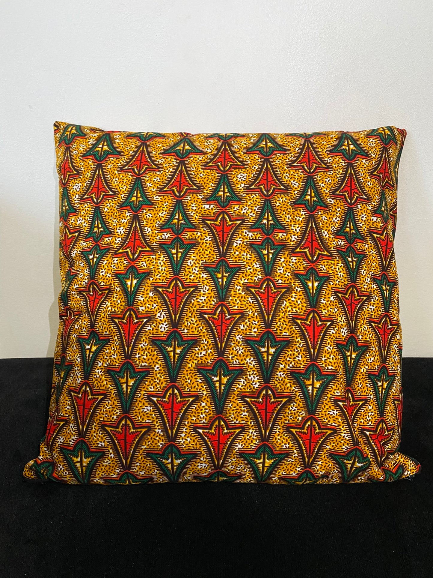 Housse de coussin wax n°128 - Motif Géométrique afro Orange Vert