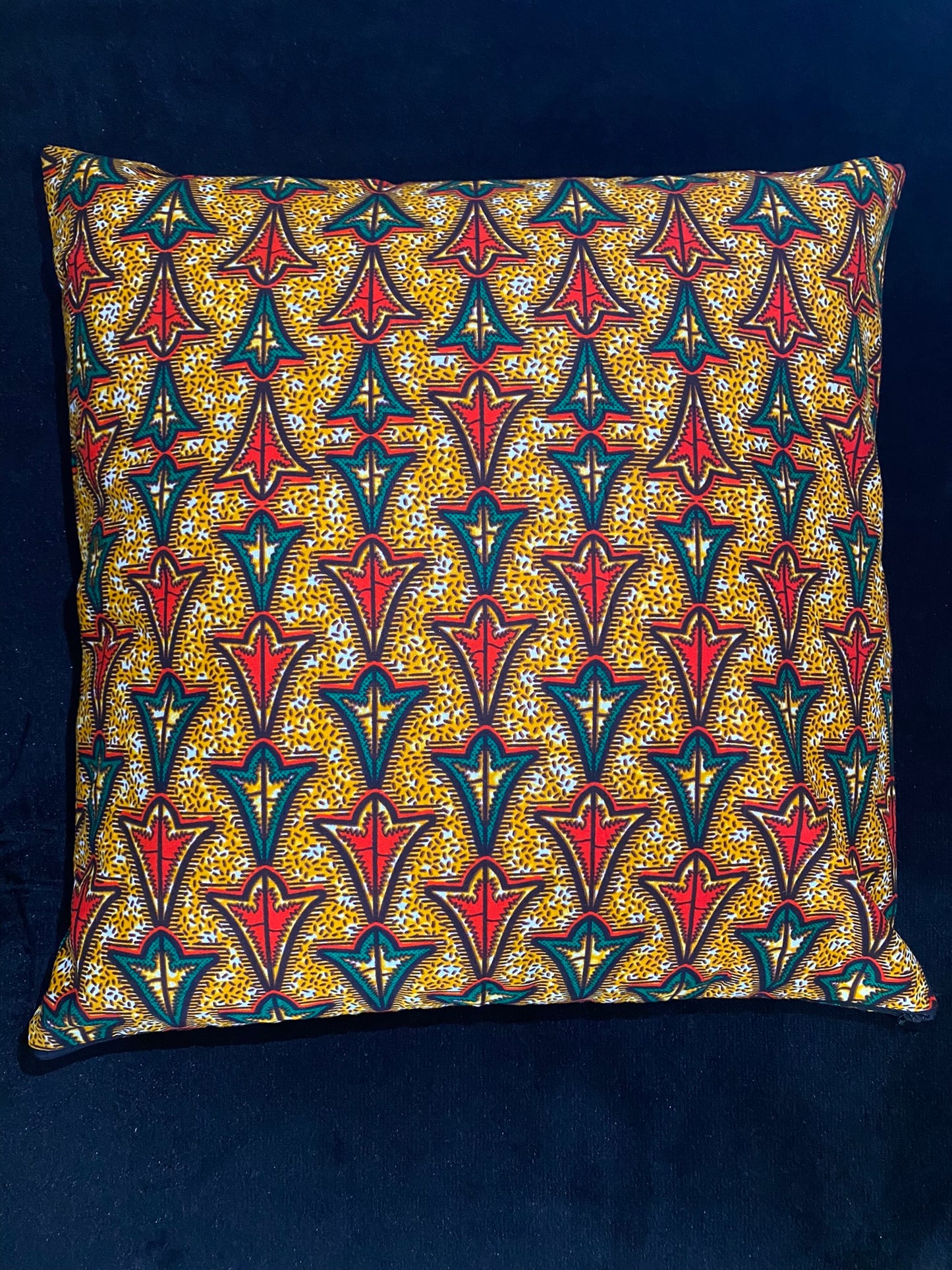 Housse de coussin wax n°128 - Motif Géométrique afro Orange Vert