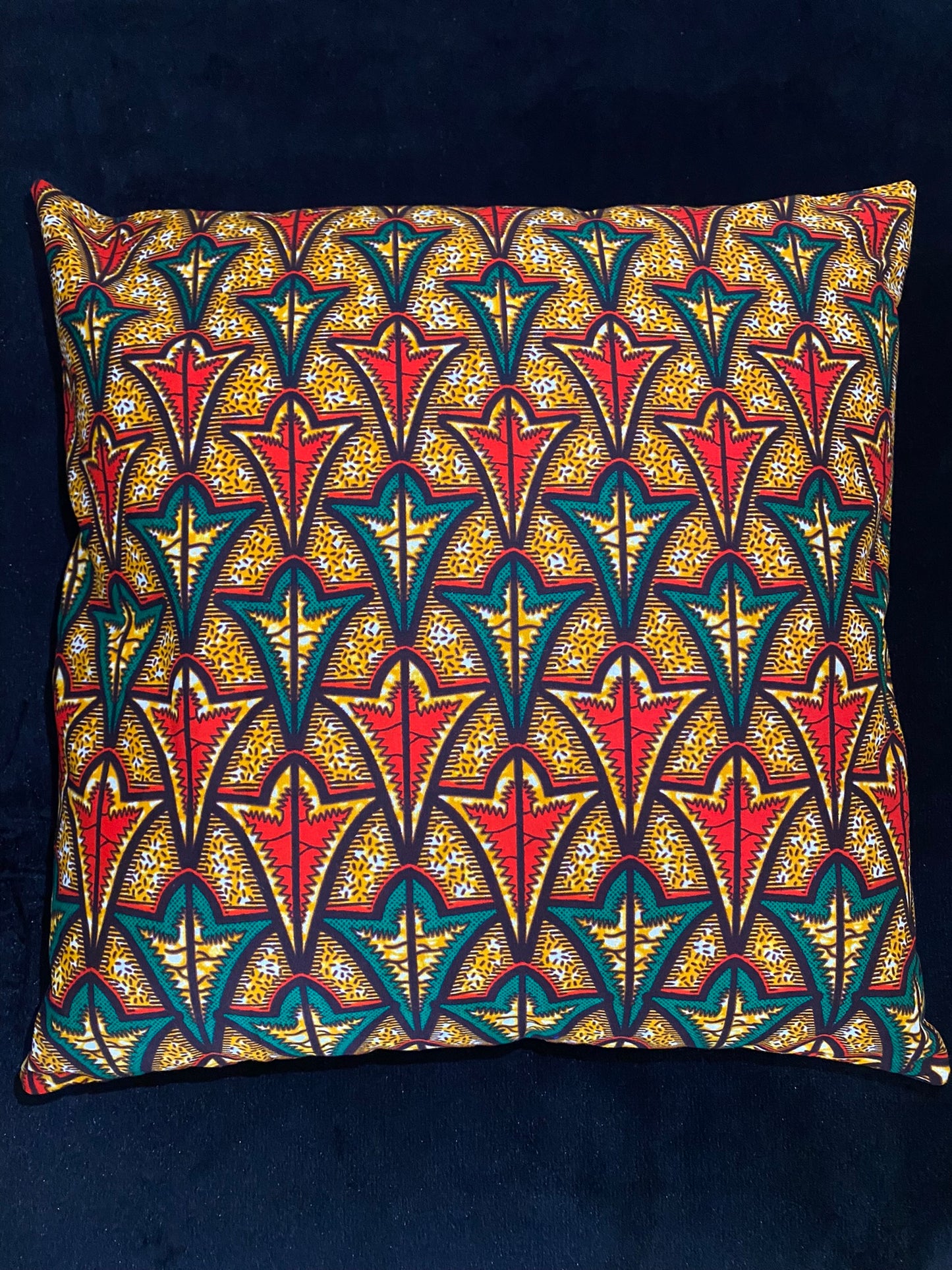 Housse de coussin wax n°128 - Motif Géométrique afro Orange Vert