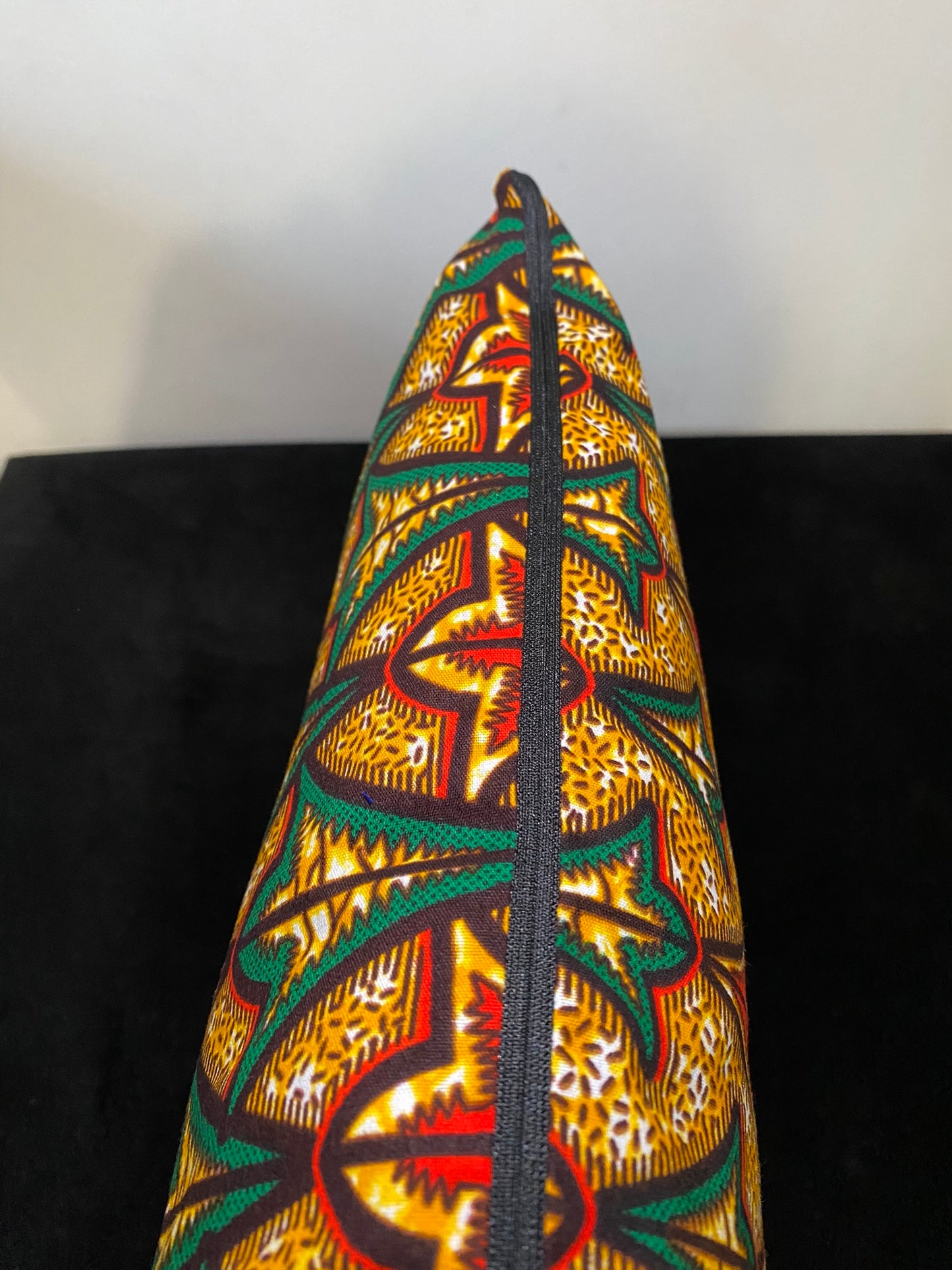 Housse de coussin wax n°128 - Motif Géométrique afro Orange Vert