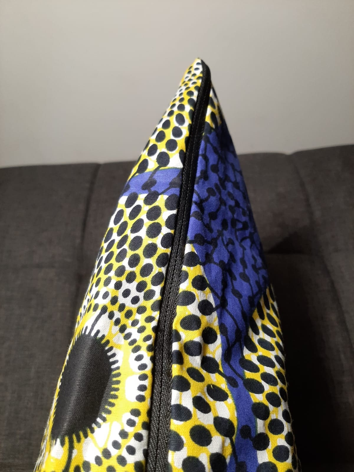 Housse de coussin wax n°82 - Cercles Jaune/bleu