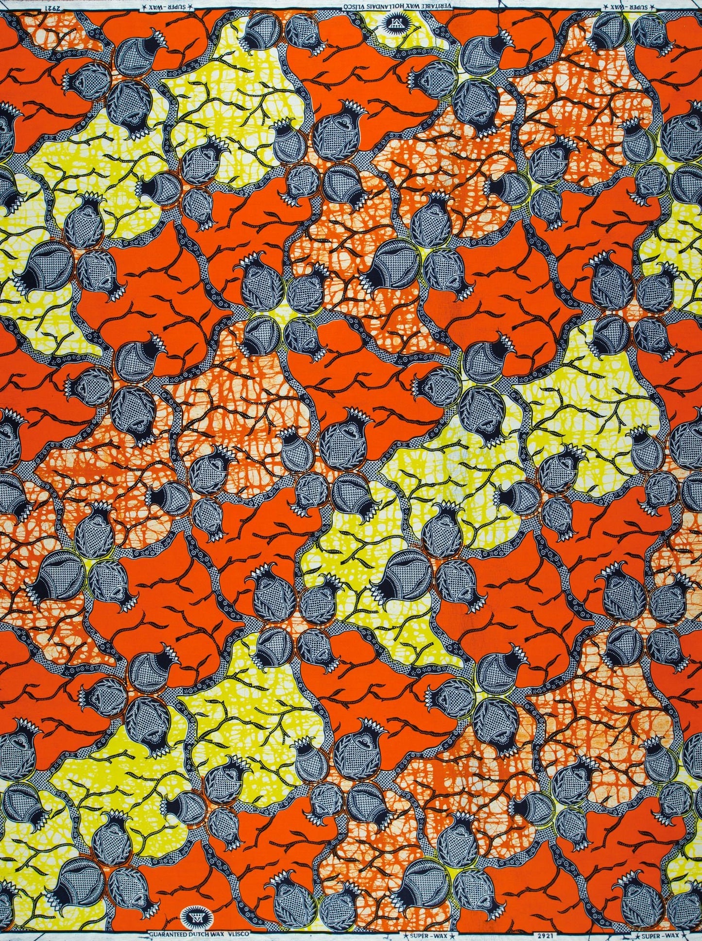 Housse de coussin n°11 - Superwax Coton Premium Qualité - Motif "L'Oignon" - Orange Jaune