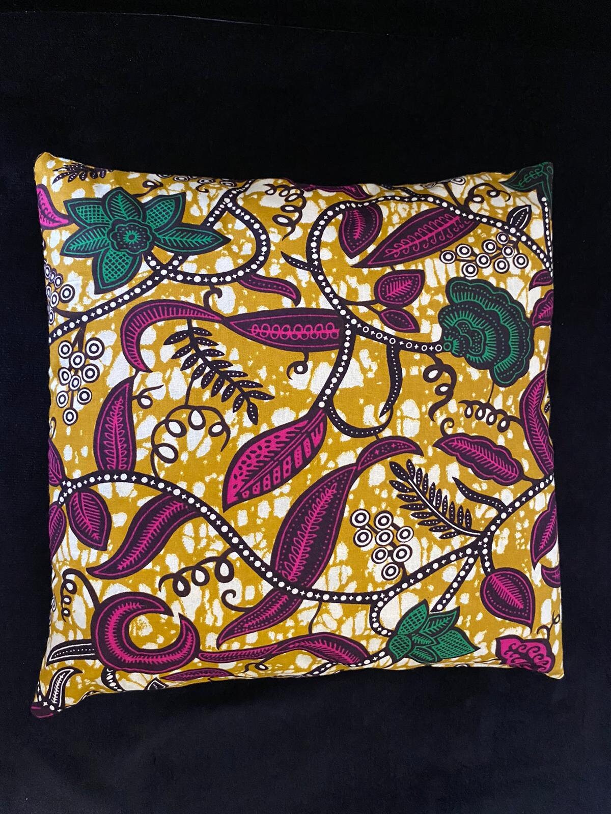 Housse de coussin n°13 - Motif fleuri Kaki Vert Rose