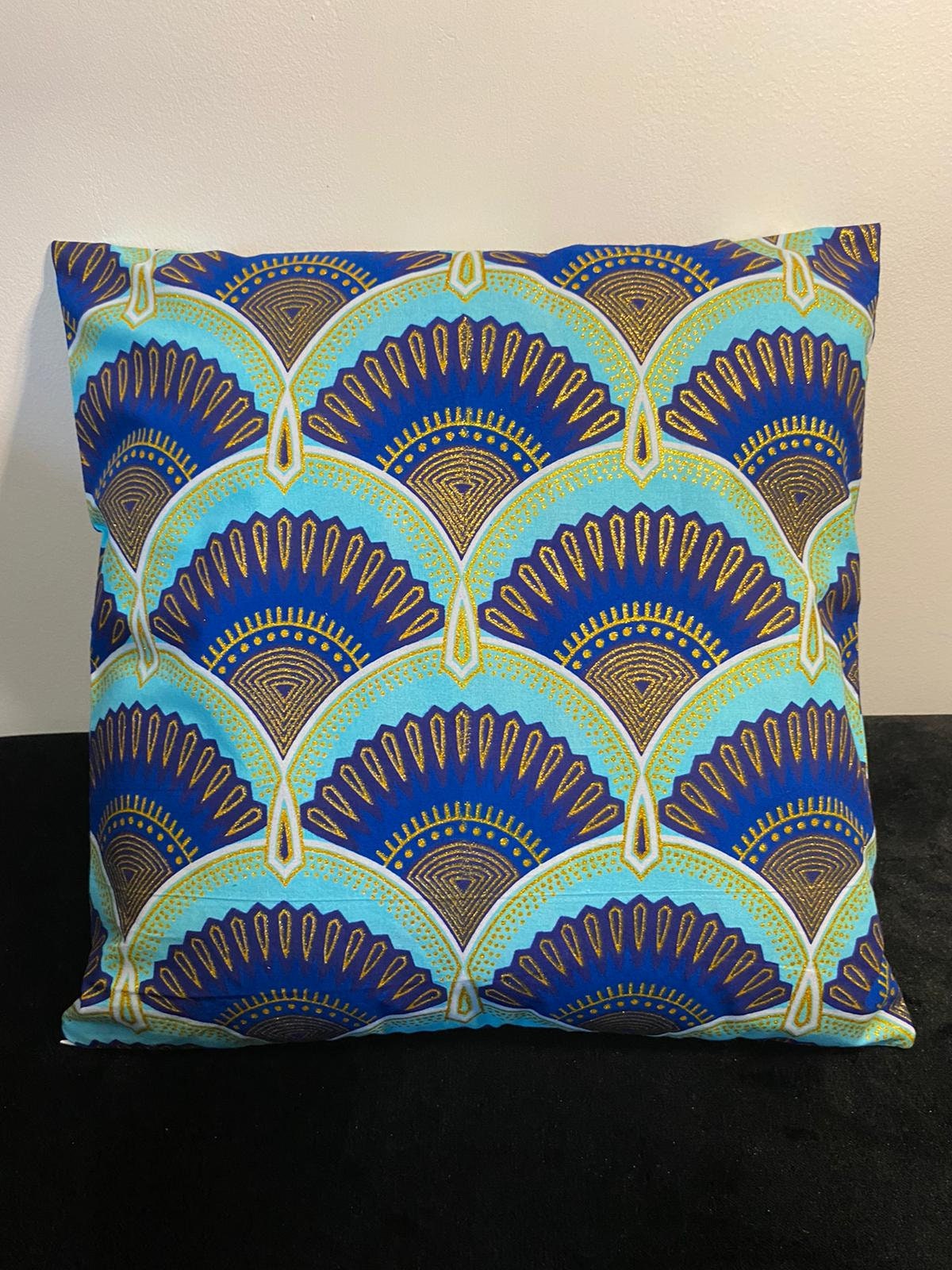 Housse de coussin n°64 - Wax Paon Bleu