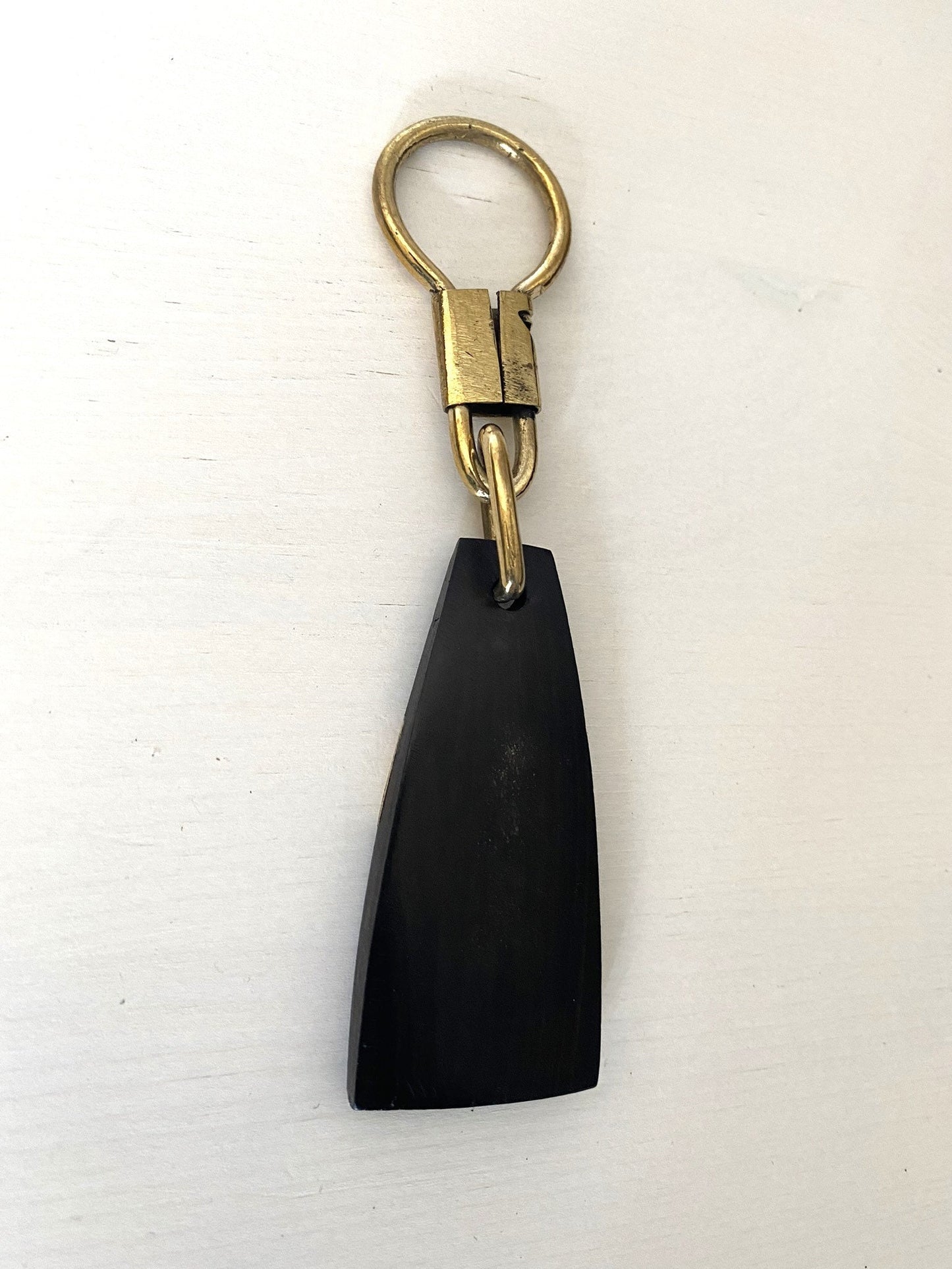 Handcrafted Afro keychain - ebony wood and brass - Trapezoid shape
