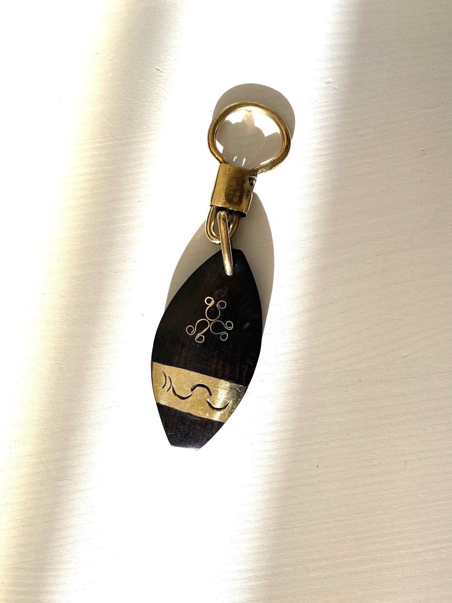 Handcrafted Afro key ring - ebony wood and brass - Diamond shape