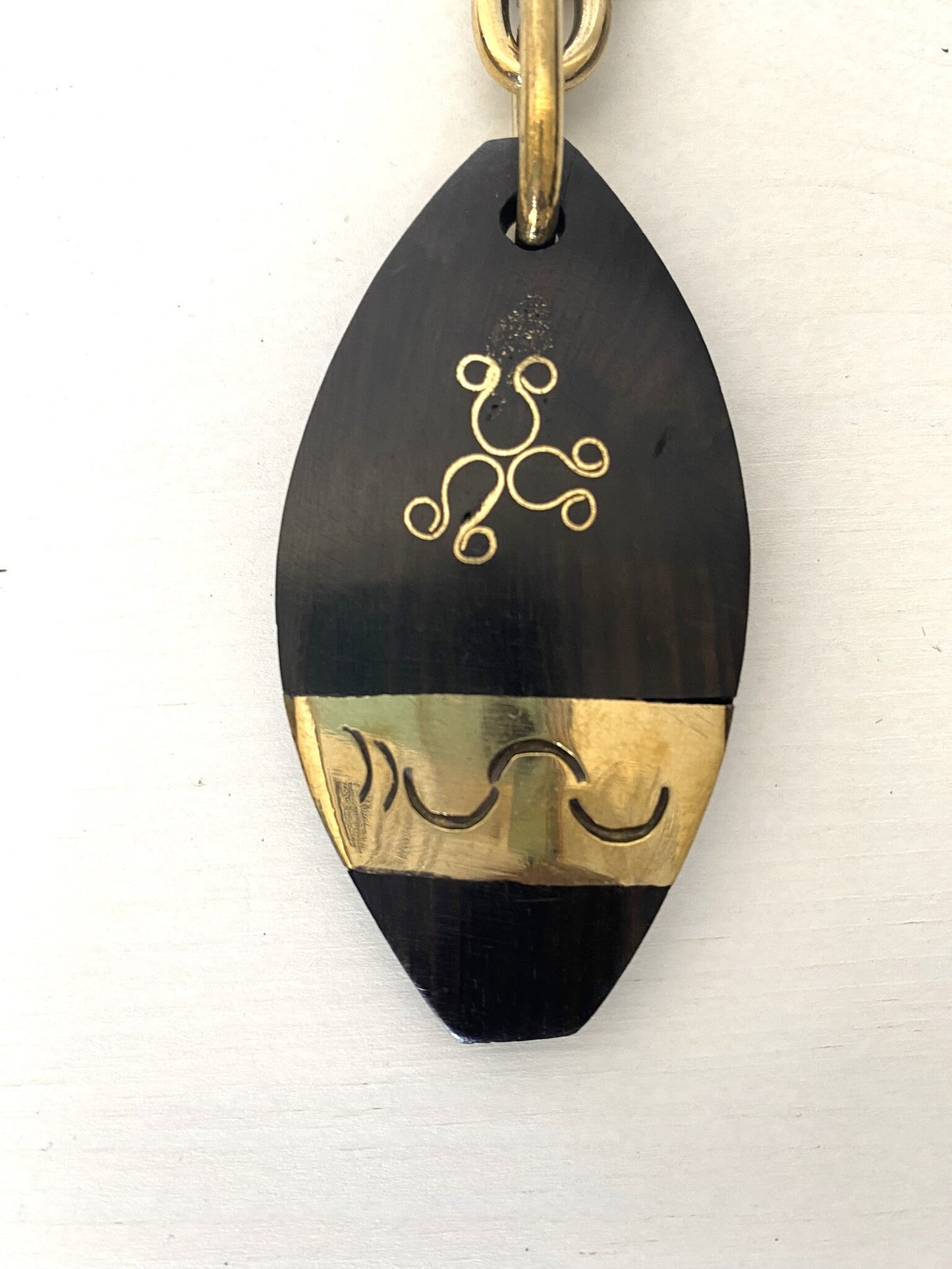 Handcrafted Afro key ring - ebony wood and brass - Diamond shape