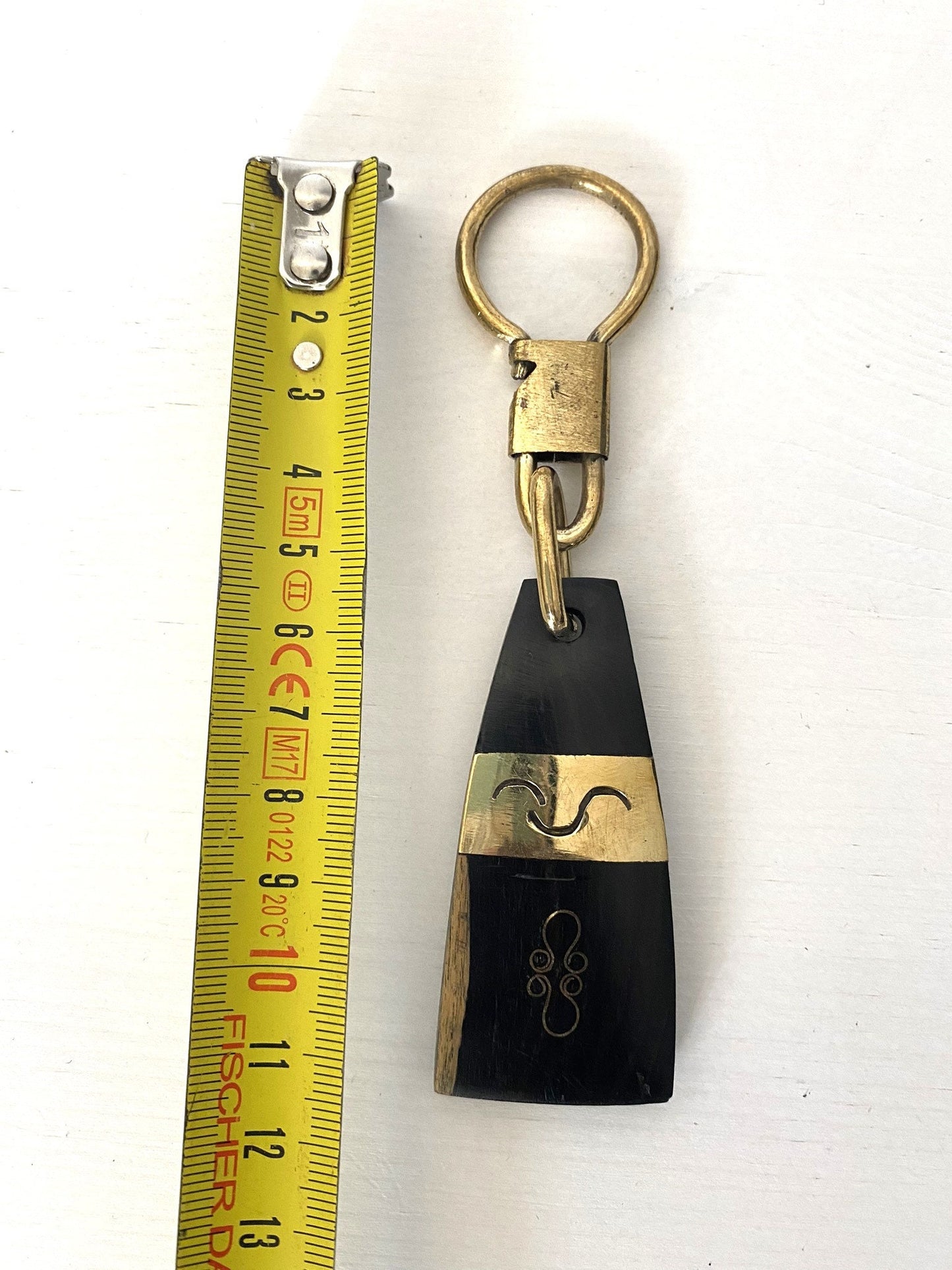 Handcrafted Afro keychain - ebony wood and brass - Trapezoid shape