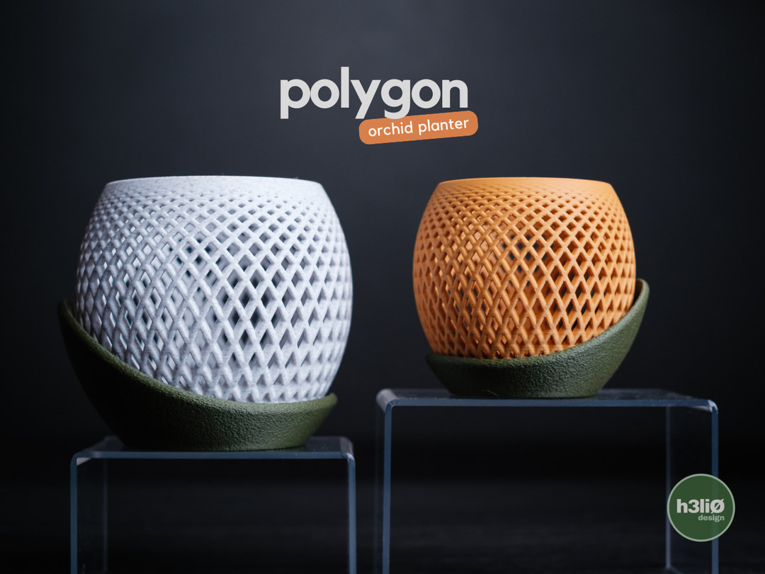 Polygon Orchidée — Pot aéré et soucoupe — photographie du créateur — designed by h3li0