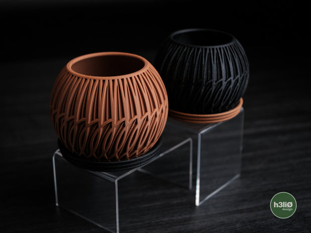Lumen — Pot à motifs et soucoupe — photographie du créateur — designed by h3li0