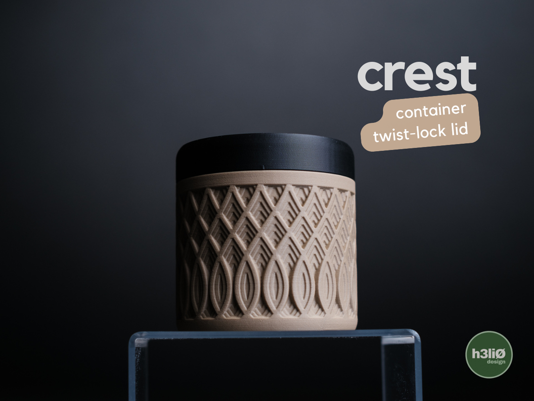Crest — Boîte à couvercle rotatif — photographie du créateur — designed by h3li0