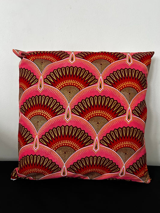 Housse de coussin n°146 - Wax Paon Rose Rouge