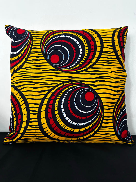 Housse de coussin n°150 - Wax Circulaire Jaune Rouge