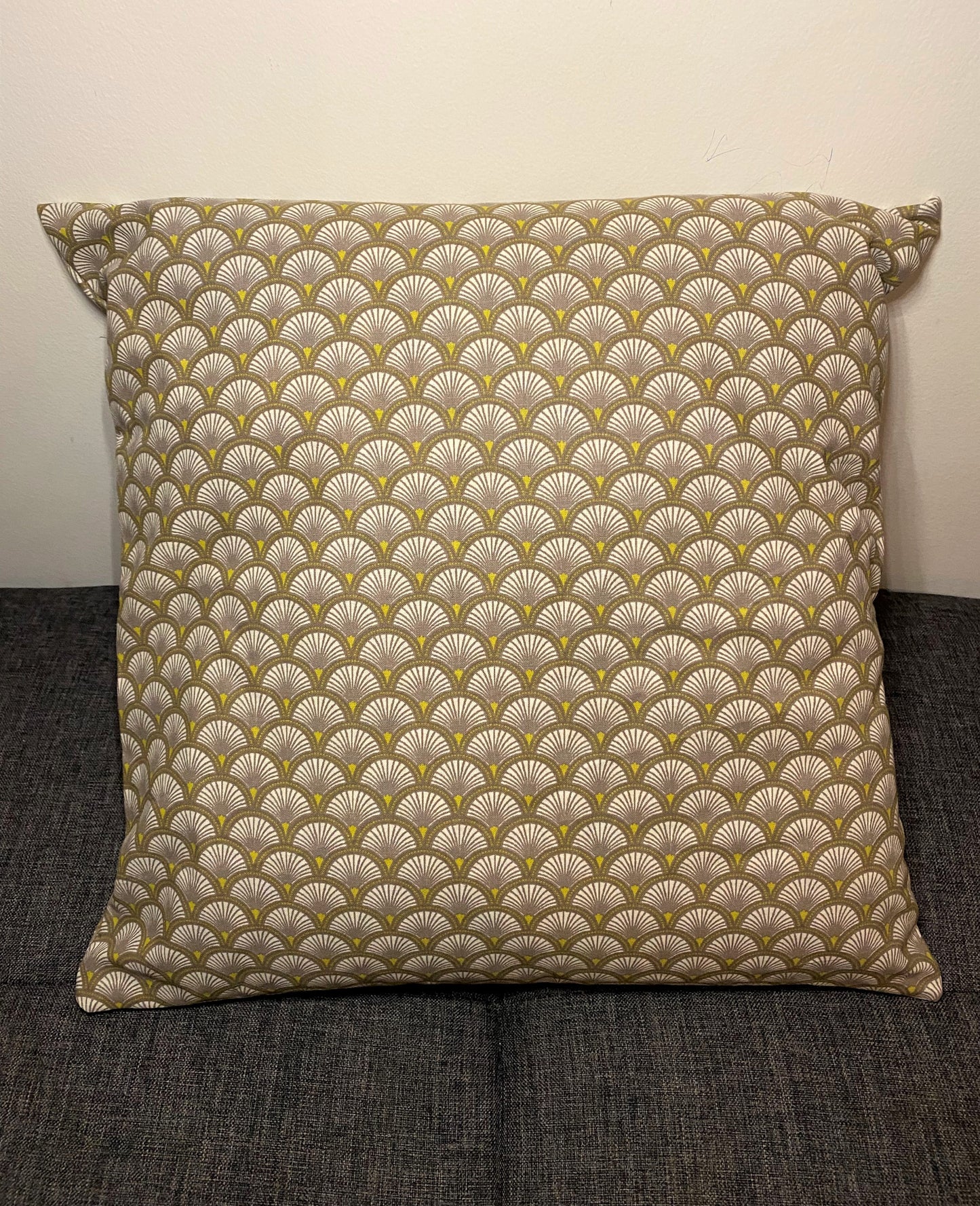 Housse de coussin - Eventails Jaune sur blanc