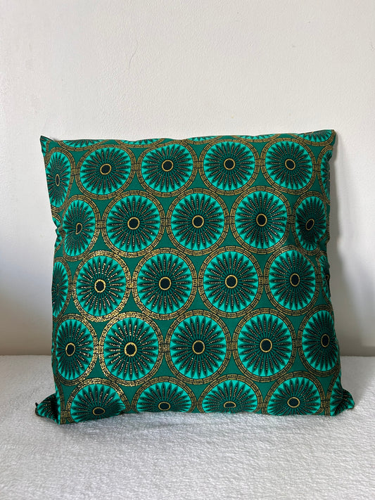 Housse de coussin n°159 - Wax satiné - Rosace vert doré