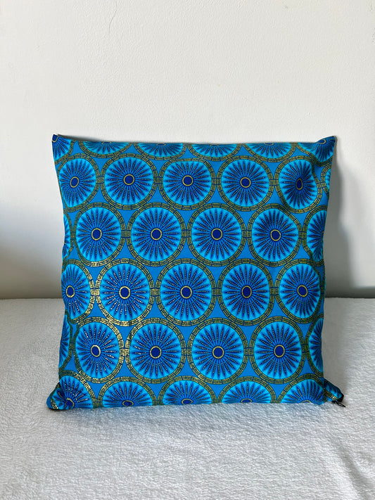 Housse de coussin n°59 - Wax satiné - Rosace bleu doré