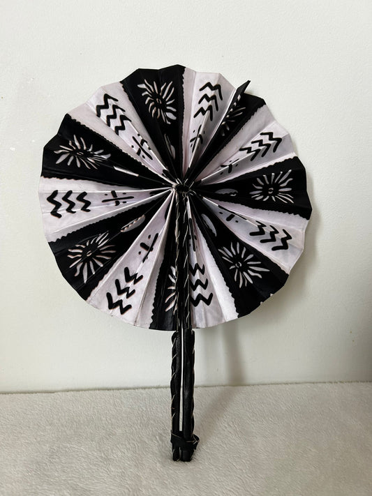 Handmade fan in wax and leather - Afro Beige Brown and Black Style