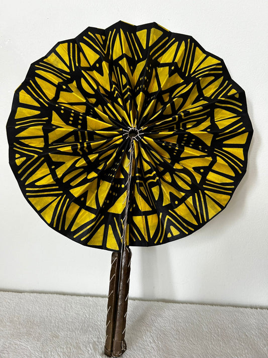 Handmade fan in wax and leather - Afro Beige Brown and Black Style