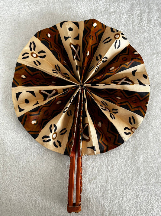 Handmade fan in wax and leather - Afro Beige Brown and Black Style