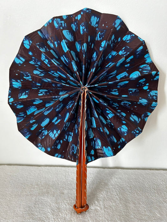 Handmade fan in wax and leather - Afro Beige Brown and Black Style