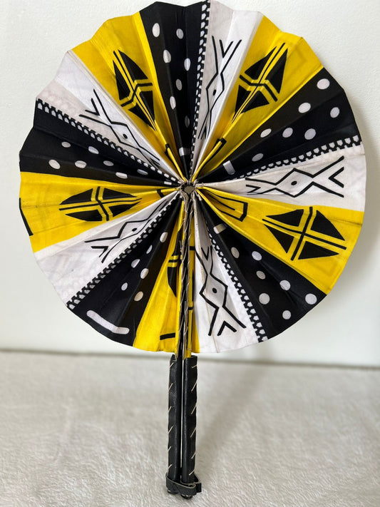 Handmade fan in wax and leather - Afro Beige Brown and Black Style