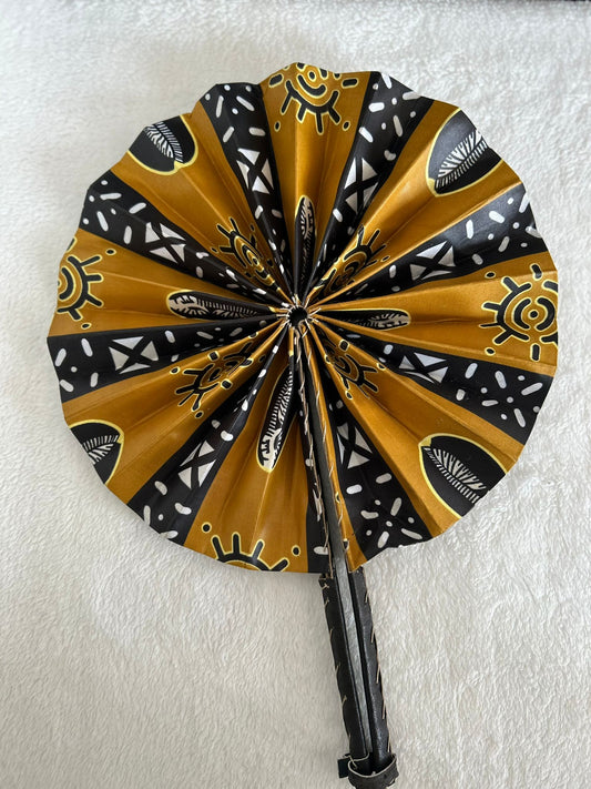 Handmade fan in wax and leather - Afro Beige Brown and Black Style