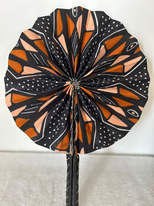 Handmade fan in wax and leather - Afro Beige Brown and Black Style