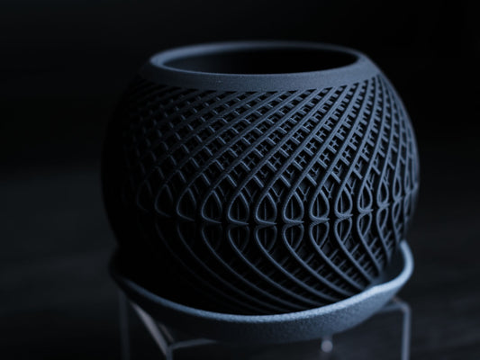 Cache-pot Kinetic et soucoupe — Création 3D — visuel du créateur — designed by h3li0