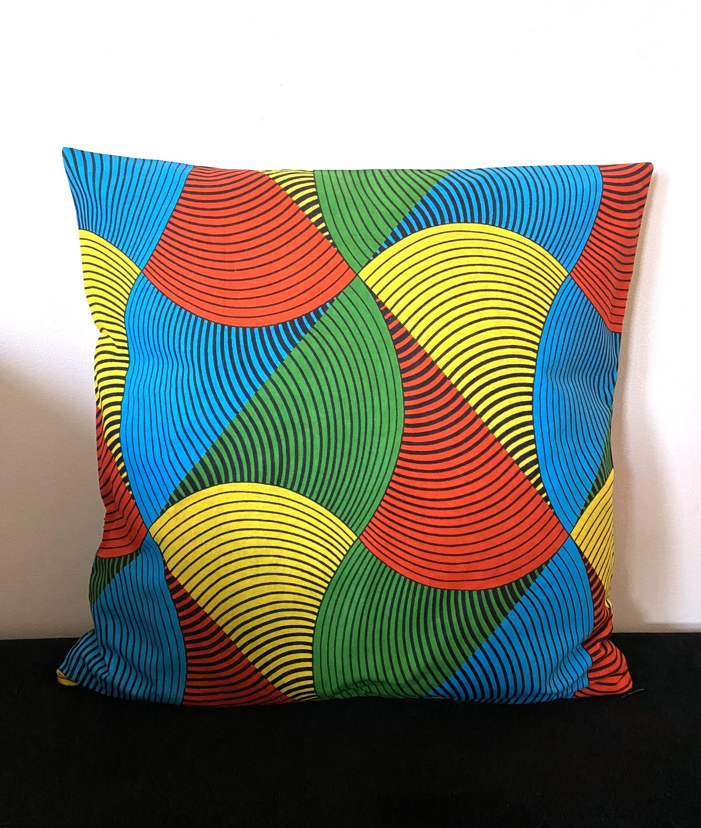 Wax cushion cover - Blue Orange Pink Calédo pattern