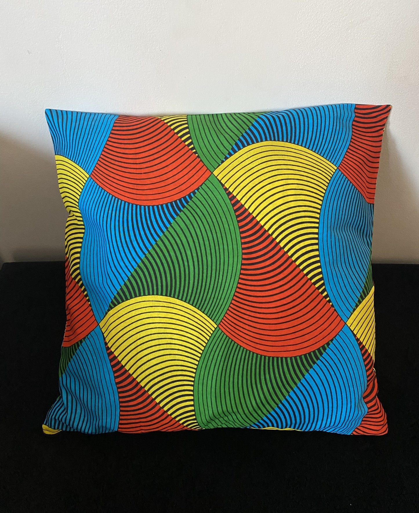 Wax cushion cover - Blue Orange Pink Calédo pattern