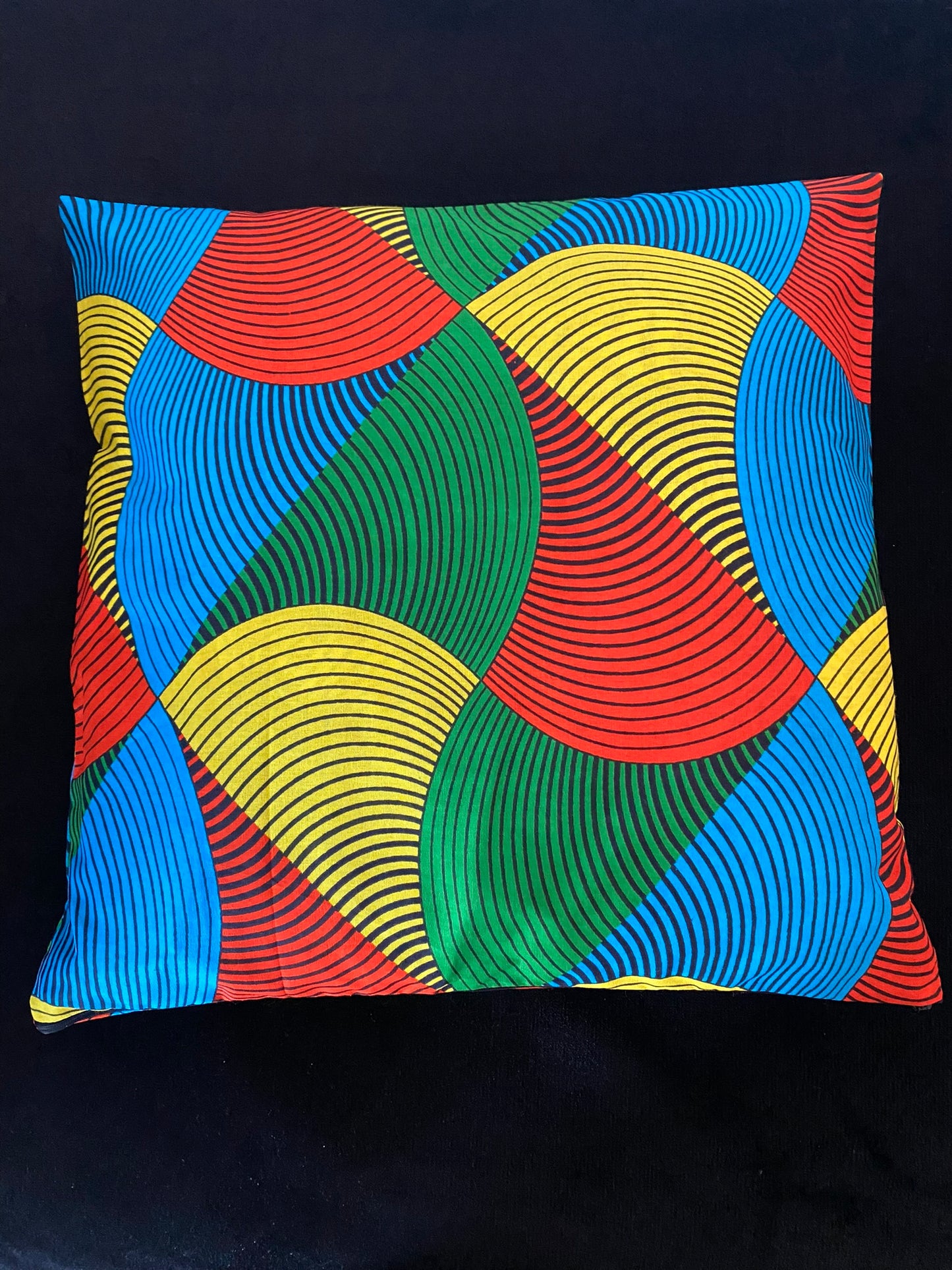 Wax cushion cover - Blue Orange Pink Calédo pattern