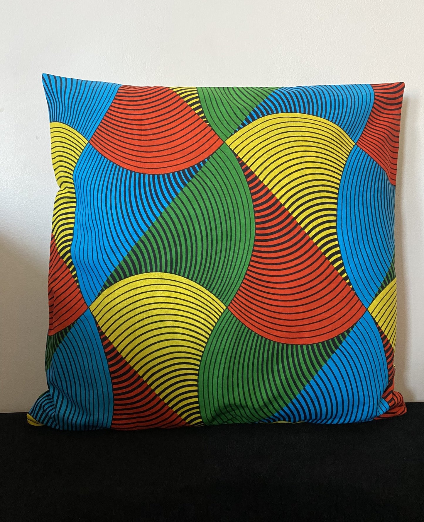 Wax cushion cover - Blue Orange Pink Calédo pattern