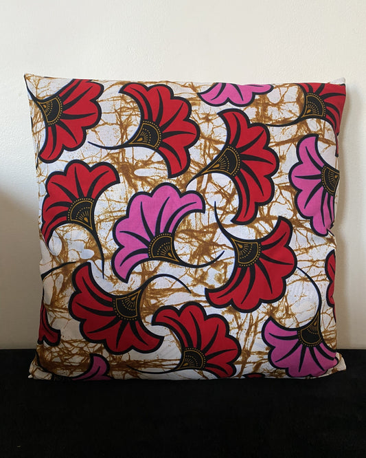 Wax cushion cover - Orange yellow flower on red