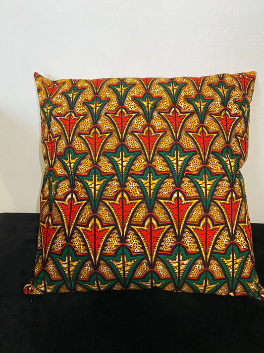 Housse de coussin wax n°128 - Motif Géométrique afro Orange Vert