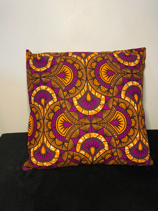 Housse de coussin wax n°140 - Motif Géométrique afro Orange Violet