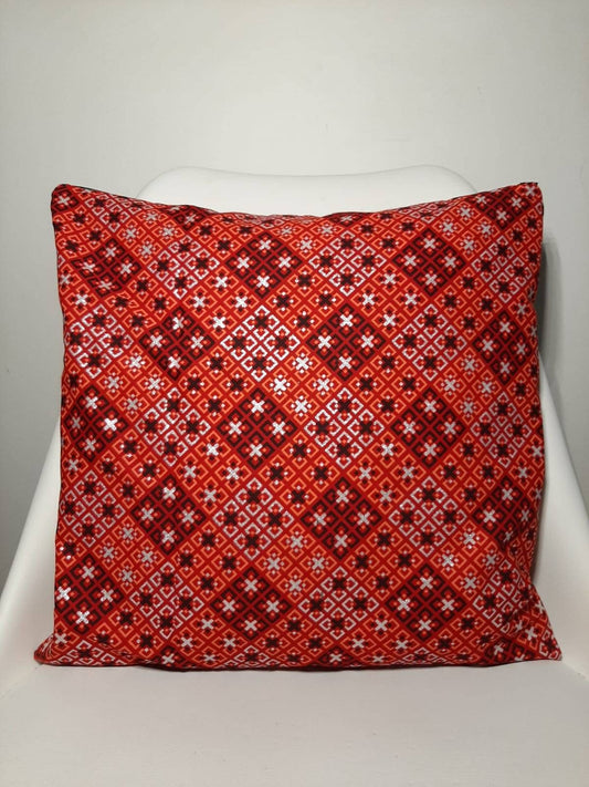 Housse de coussin n°76 - Wax Square carré rouge argenté