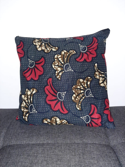 Wax cushion cover - Wedding flower Grey/Red/Khaki