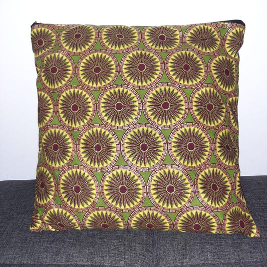 Housse de coussin wax n°60 - Rosace vert/or