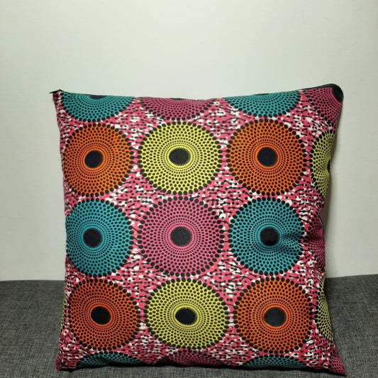 Wax cushion cover - Multi color circles on Pink