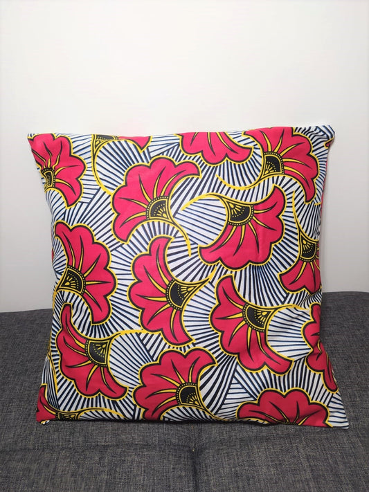 Housse de coussin wax n°45 - Fleur de mariage Rouge doré