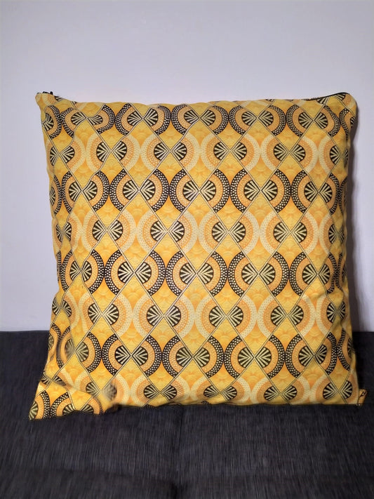 Housse de coussin n°74 - Wax satiné - Losange jaune