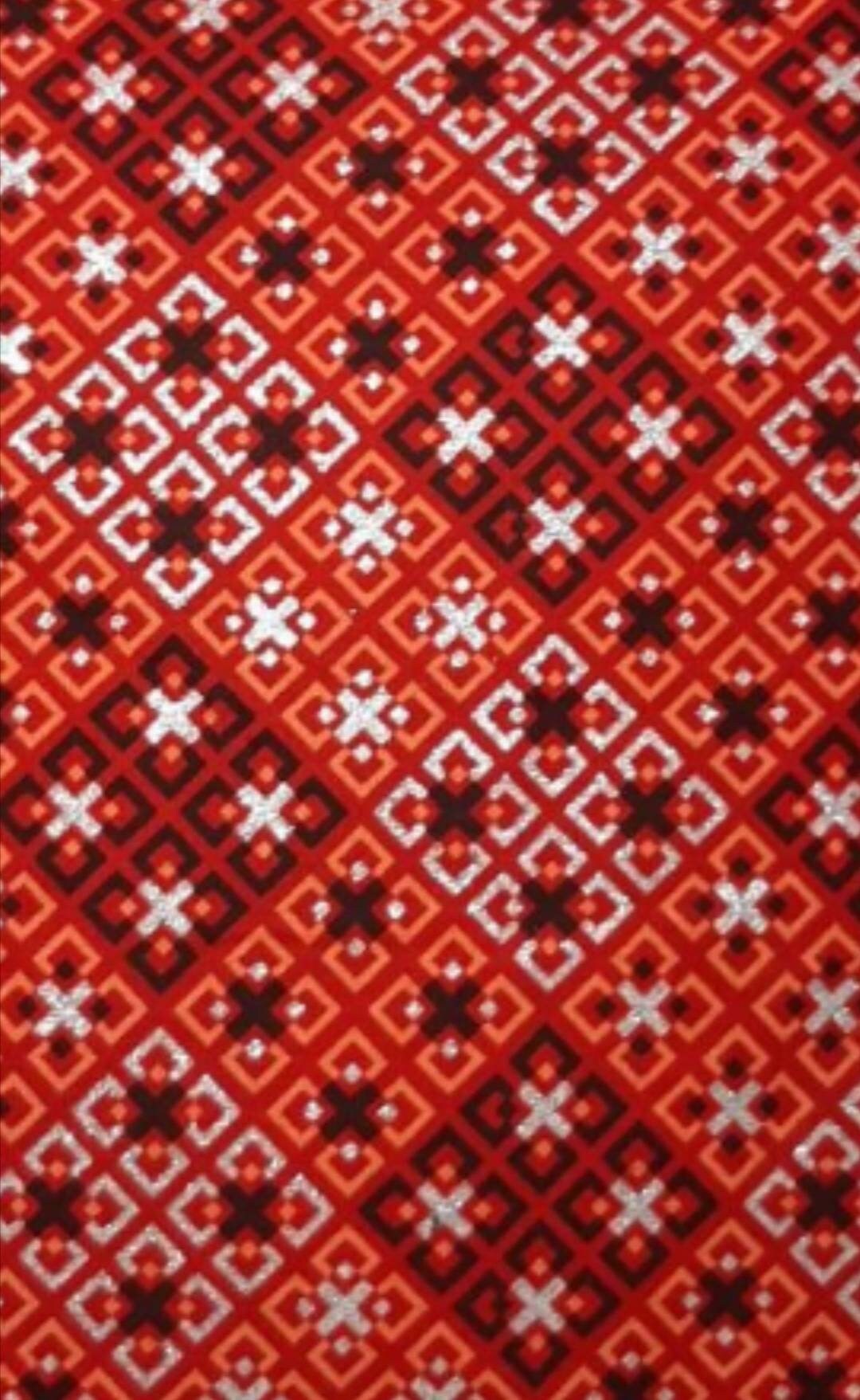 Coupon wax 100% coton: Multi square rouge argenté