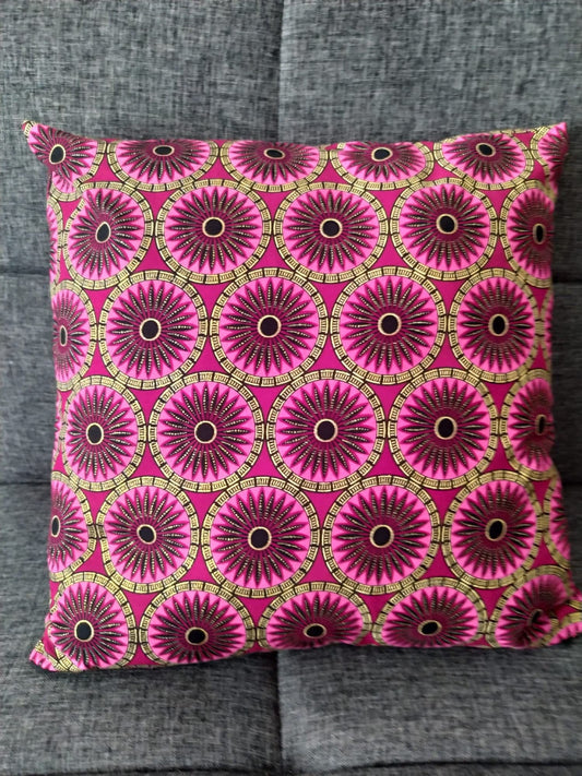 Housse de coussin n°44 - Wax satiné Rosace rose doré