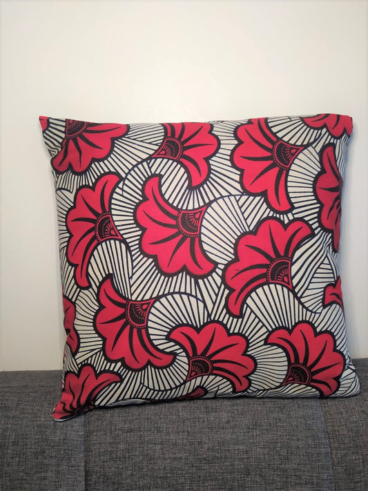 Housse de coussin wax n°19 - Fleur de mariage fleurs rouge cerise