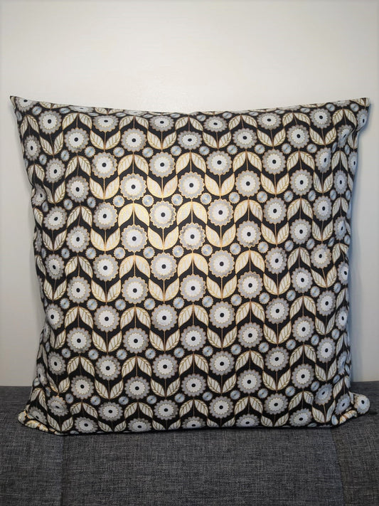 Housse de coussin - Tissu japonisant - Fleur noir or