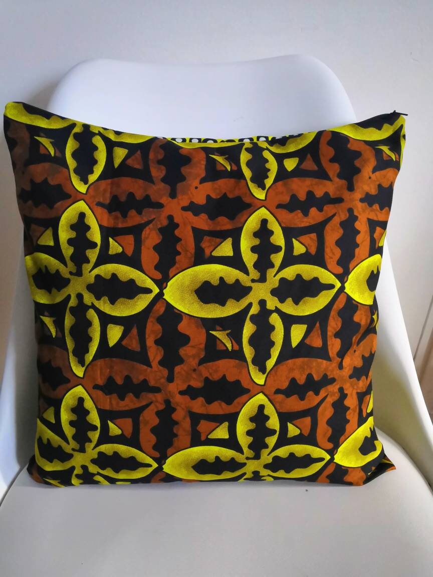 Housse de coussin wax n°100 - Motif Jaune Marron