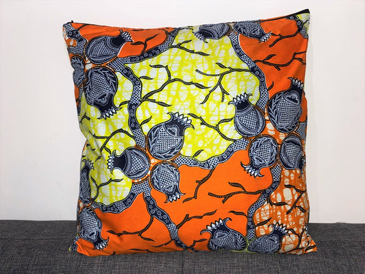 Housse de coussin n°11 - Superwax Coton Premium Qualité - Motif "L'Oignon" - Orange Jaune