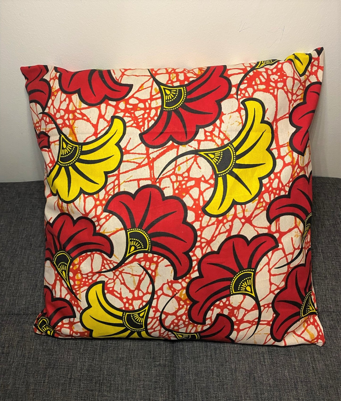 Wax cushion cover - Wedding flower Red/Yellow on Mixed white/orange